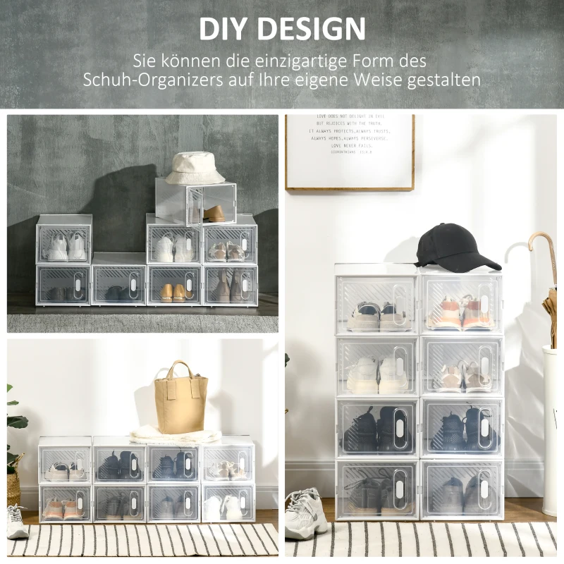 HOMCOM DIY-schoenenkast met 8 vakken, kunststof, transparant