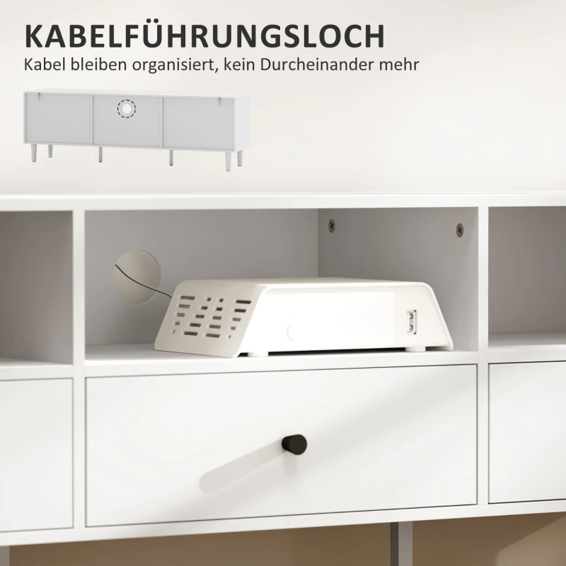 HOMCOM TV-Kommode, TV-standaard voor 190,5 cm schermen, 3 open vakken, 3 laden, spaanplaat, wit