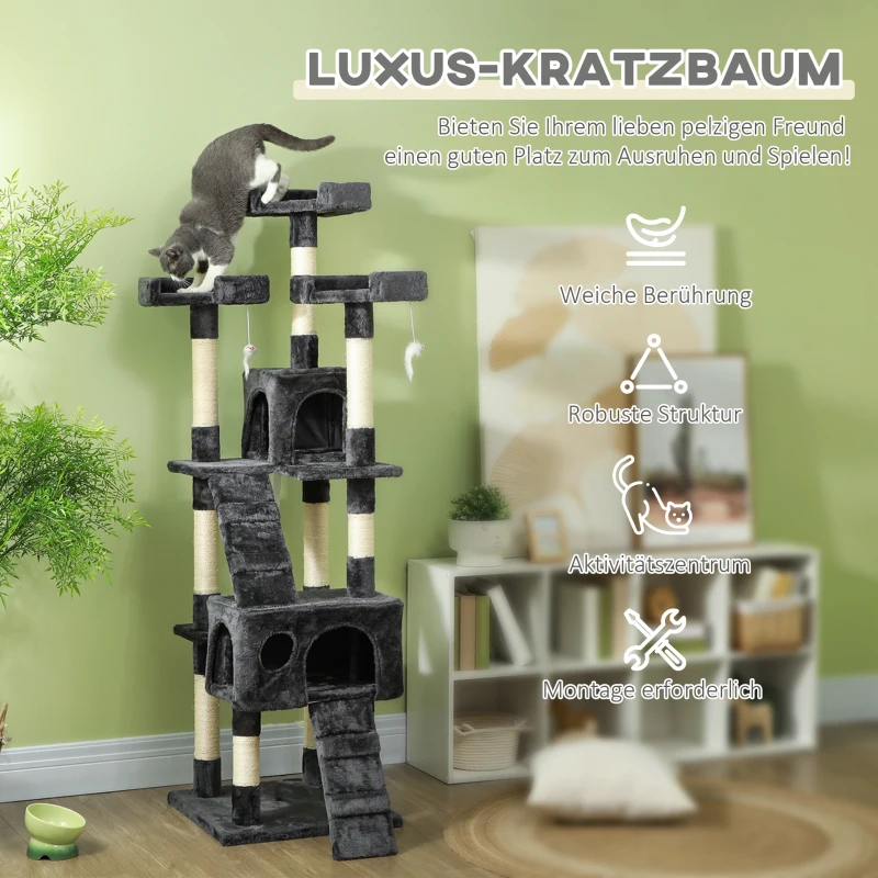 PawHut kattenboom krabpaal kattenkrabpaal klimboom sisal trap 170 cm beige/grijs