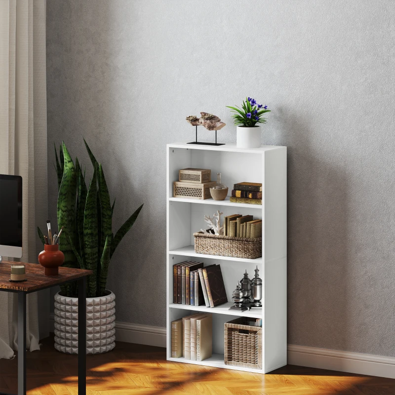 HOMCOM Estante de 4 Níveis Estante para Livros com 2 Prateleiras Ajustáveis para Sala de Estar Escritório Quarto 60x24x115,5 cm Branco