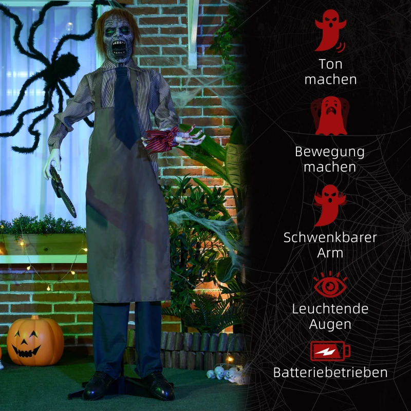 HOMCOM Halloween decoratie beweegbare kettingzaagmoordenaar met geluid van een motorzaag en automatische schakeling, 1,70 m.