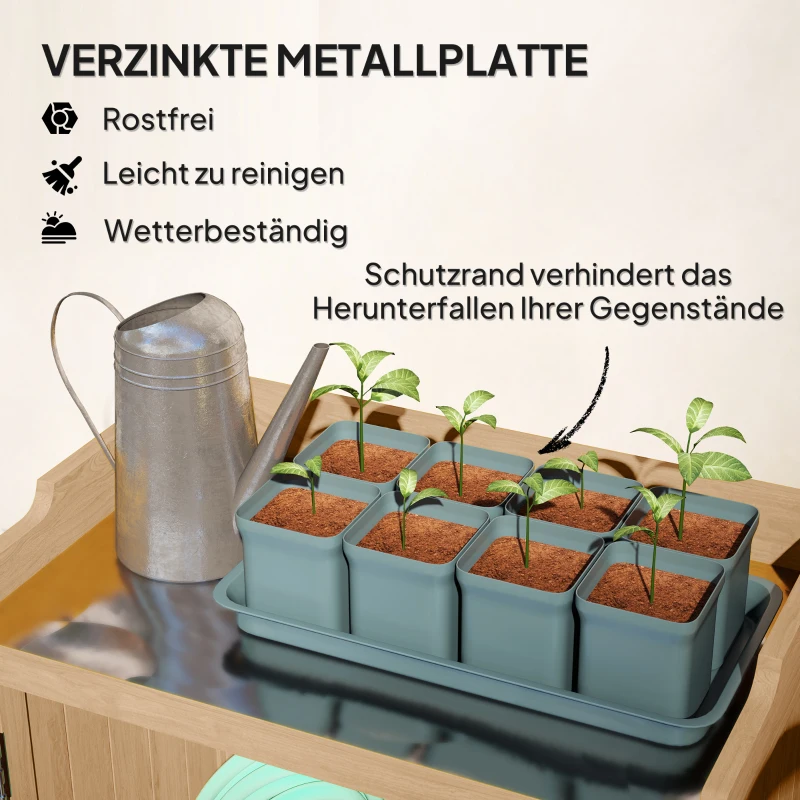 Outsunny Tuinkast van Hout met Werkoppervlak, Weerbestendige Gereedschapskast, 65,5x40x98,5cm Geel