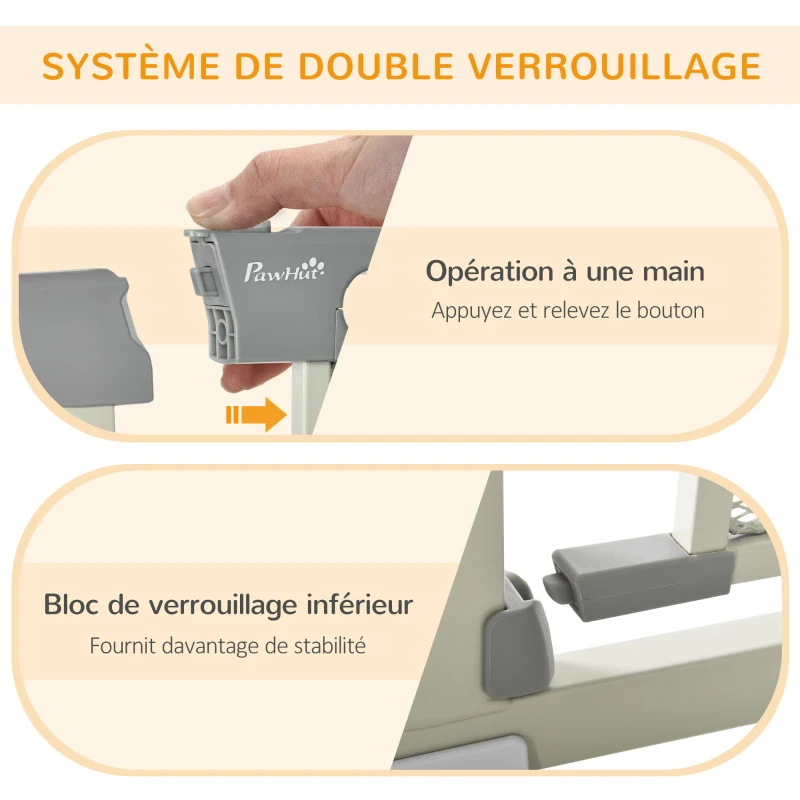 PawHut Lot de 2 barrières de sécurité pour animaux domestique avec fermeture automatique double verrouillage largeur 75-103 cm