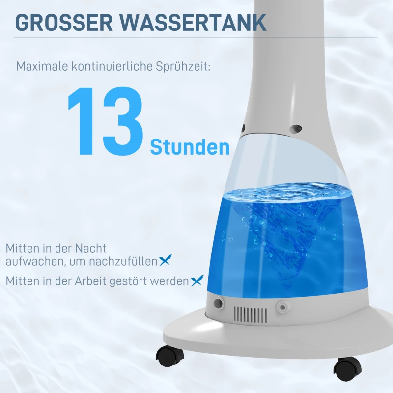 HOMCOM 2-in-1 Ventilator met Bevochtiger, 3 Snelheden, Timerfunctie, 3 L Tank, 44,5 x 38,5 x 120cm, Zwart