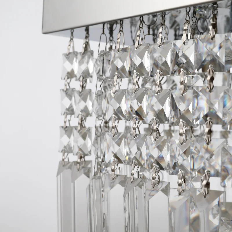 HOMCOM Modern Crystal Ceiling Light Square Crystal Chandelier for Living Room, Dining Room, Hall, 5 x E14 Lamp Holders, Silver, 80 x 25 x 23cm