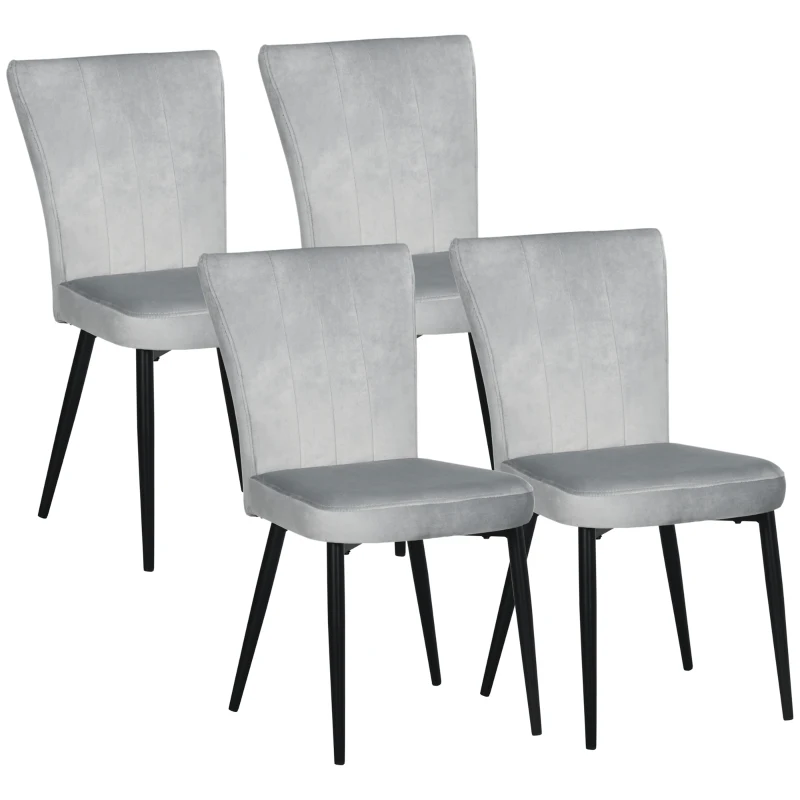 HOMCOM Set van 4 eetkamerstoelen, accentstoelen voor keukens en eetkamers, stoelenset, velourslook, lichtgrijs+zwart