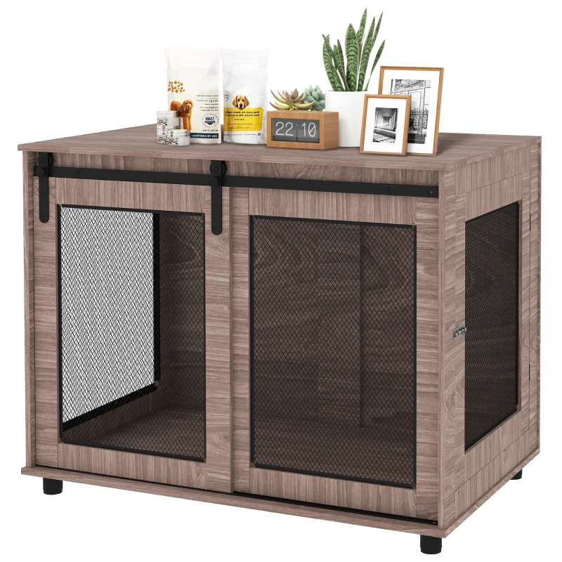 PawHut Hondenbox, Vervoersbox voor Honden, Terugtrekbox voor Huisdieren, Afsluitbare Deuren, 98 x 60 x 78 cm, Lichtbruin(m-9)