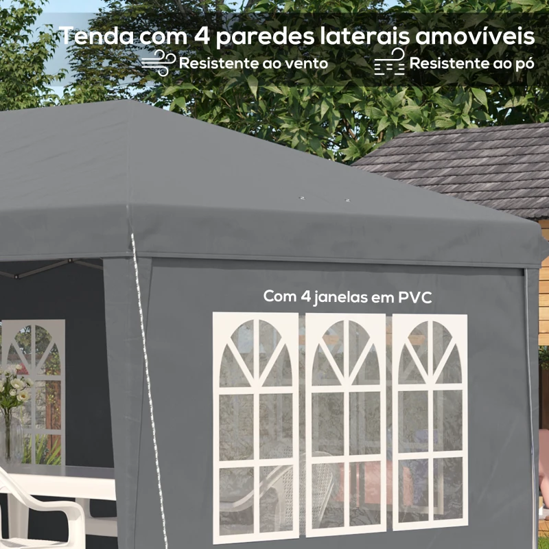 Outsunny Tenda Dobrável com 4 Paredes Laterais Amovíveis 4 Janelas e Bolsa de Transporte 585x295x270 cm Cinzento