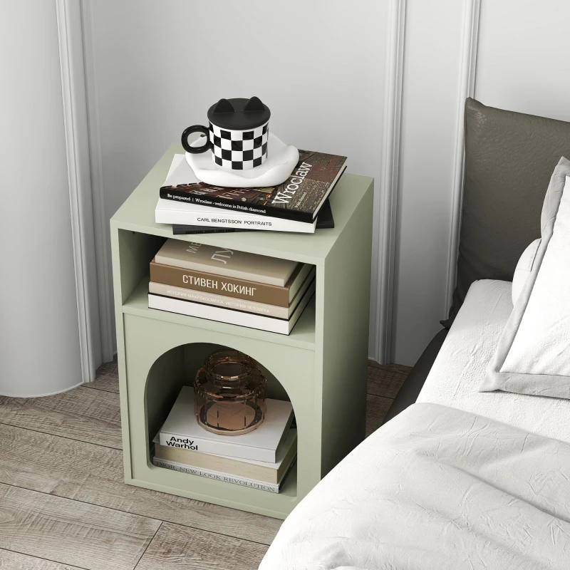 HOMCOM Mesa de Cabeceira Estreita com 2 Compartimentos Abertos e Design em Arco 40x30x60 cm Verde-Claro