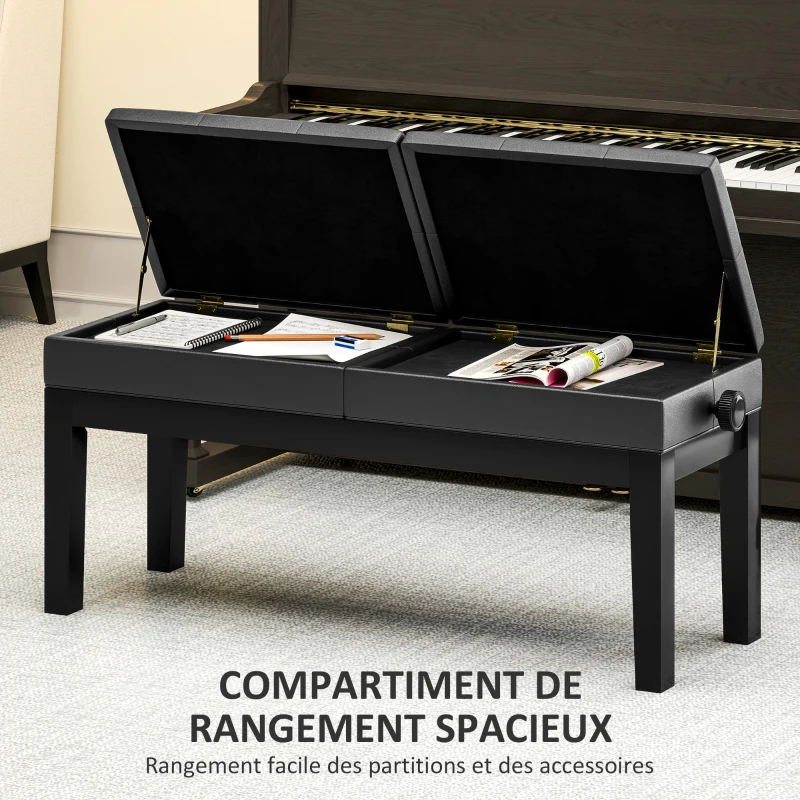 HOMCOM Banc de piano réglable en hauteur, tabouret de piano avec rangement, banquette pour clavier capitonné, noir