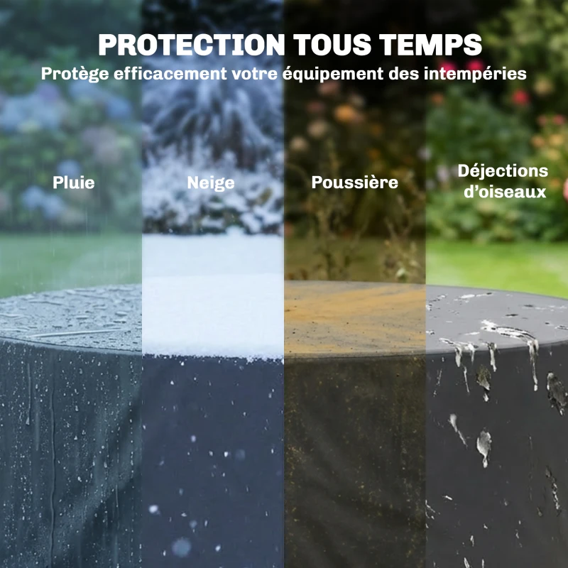 Outsunny Housse de mobilier de jardin imperméable pour table ronde, tissu Oxford 420D pour jardin extérieur, Ø200 x 80 cm, noir