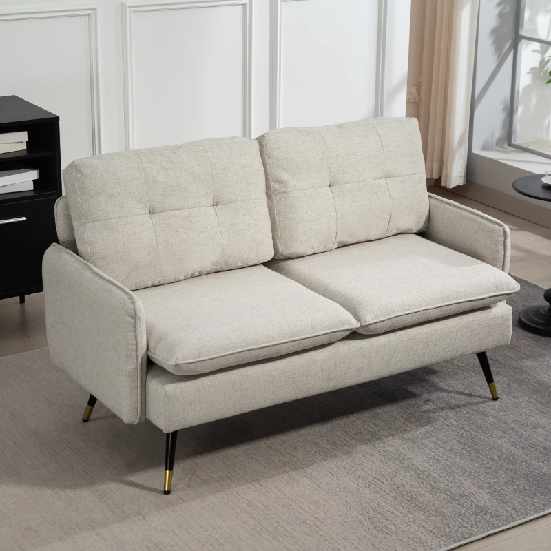 HOMCOM Sofá de Salón de 2 Plazas Moderno con 4 Cojines Reposabrazos y Patas de Acero Carga 240 kg 139x68x80 cm Crema