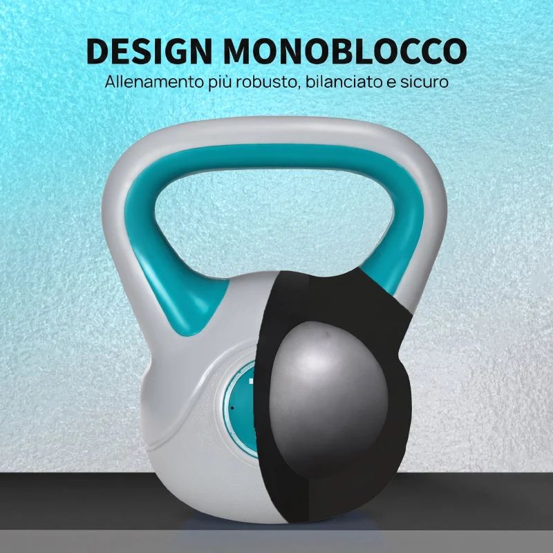 SPORTNOW Kettlebell 10kg in PU e Sabbia con Base Piatta e Impugnatura per Stacchi, Squat e Sollevamenti, 22x16x26 cm, Blu