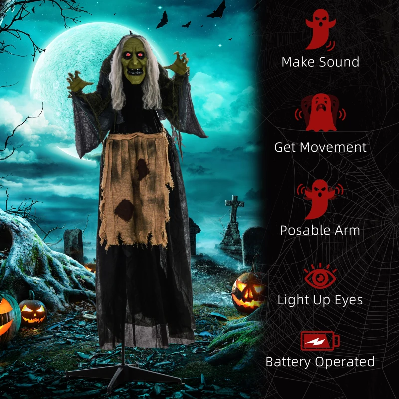 HOMCOM 5'2" Hunchback Witch Halloween Animatronic, with Glowing Eyes