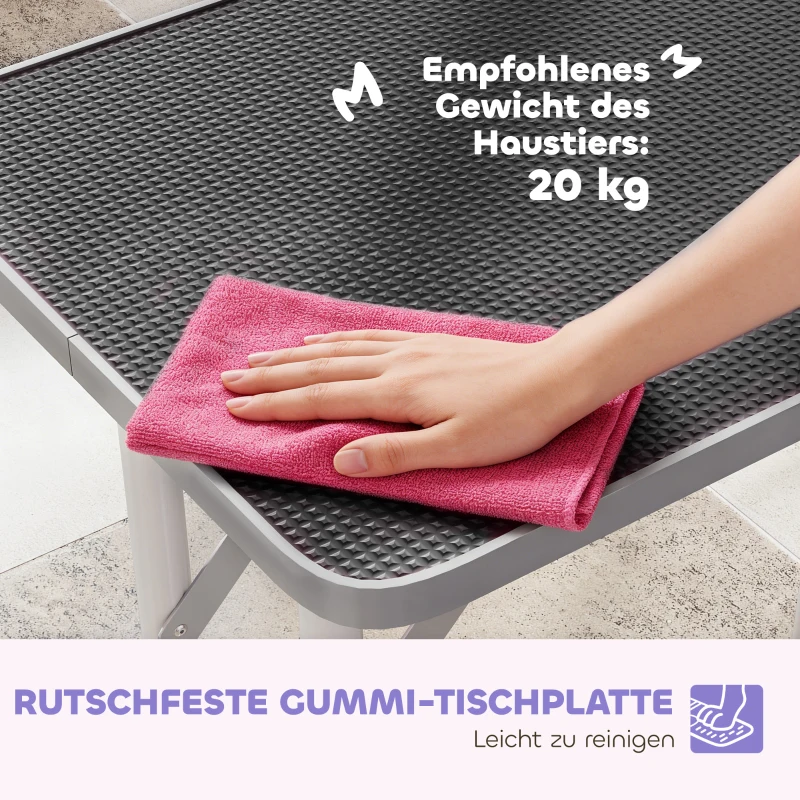 PawHut Trimtafel voor honden verzorgingstafel met riem inklapbaar stalen poten antislip tafelblad 81x48,5x80 cm Zwart(m-6)