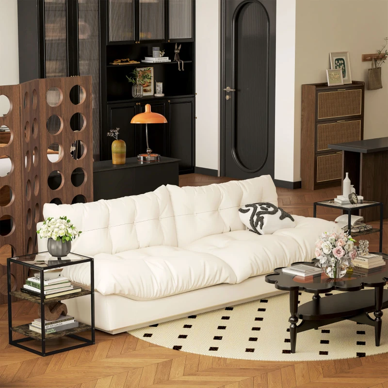HOMCOM 2er-Set Beistelltische mit Glasplatte, 3-stufiges Design, Metallrahmen, für Wohnzimmer, Schlafzimmer, Braun