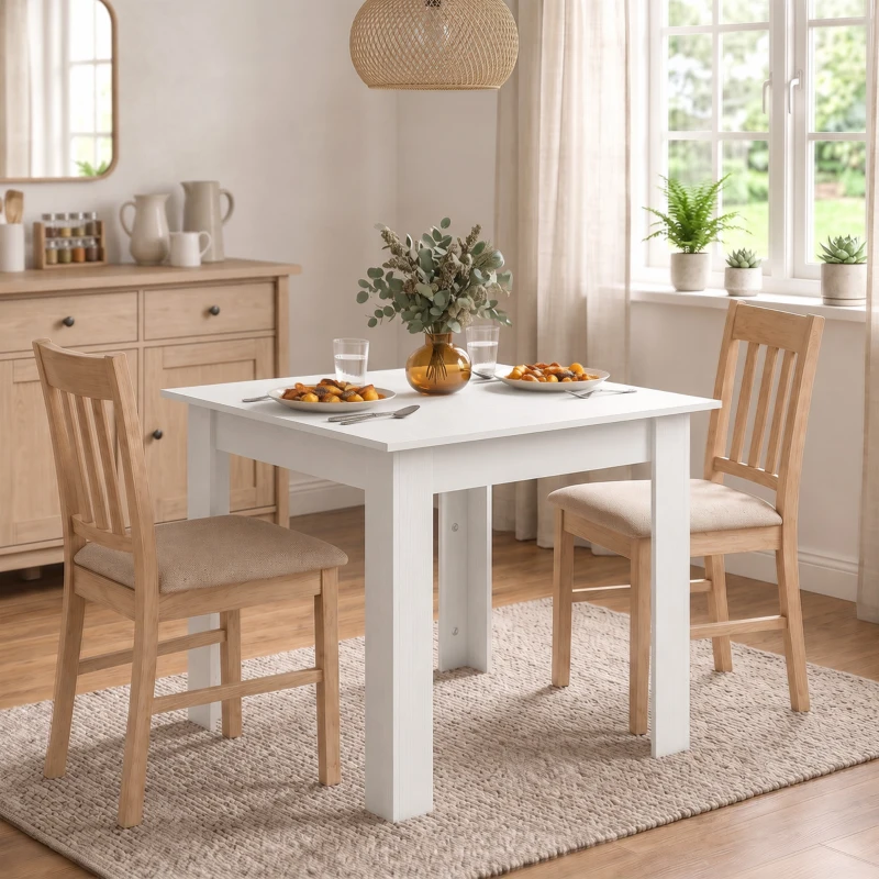 HOMCOM Square Dining Table, Modern Small Dining Table with Wood Effect, Space Saving, Non-slip Foot Pads, White