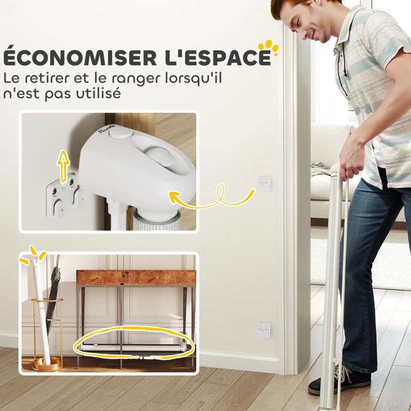 PawHut Barrière rétractable pour chien largeur 149 cm verrouillage automatique - blanc