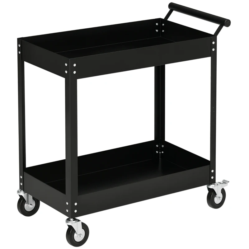 DURHAND Gereedschapswagen, 2 niveaus, wagen, 4 wielen, staal, tot 150 kg, 84,5 x 38 x 84 cm, Zwart(m-11)