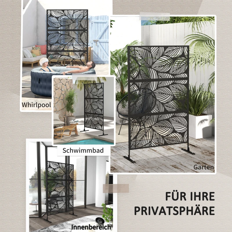 Outsunny Tuinafscheiding met bloemenpatroon, metaal, 122 x 45 x 198 cm, zwart