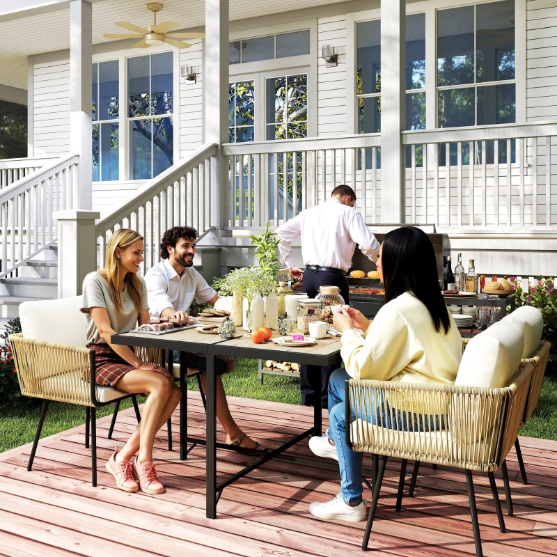 Outsunny 5 Piece Garden Furniture Set, Garden Dining Set with Wood-Plastic Table and 4 Armchairs, Beige