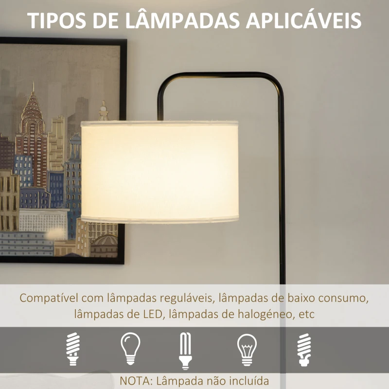 HOMCOM Candeeiro de Pé Moderno Lâmpada E27 Máx. 40W com Ecrã de Linho e Interruptor de Pé 64x38x163,5cm Branco e Preto