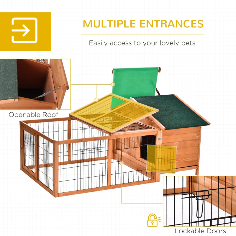 PawHut Wooden Rabbit Hutch Outdoor, Guinea Pig Hutch, Detachable Small Animal Cage with Openable Run & Roof Lockable Door Slide-out Tray 146 x 95 x 69cm