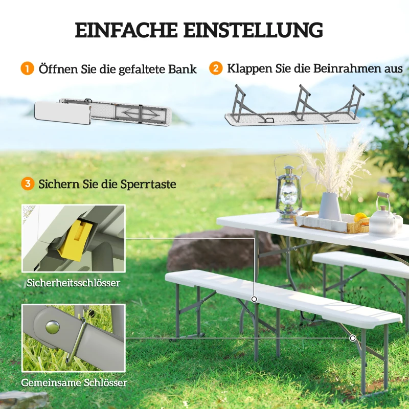 Outsunny Campingbank, Kunststof Outdoor Bank, Belastbaar tot 240 kg, Wit