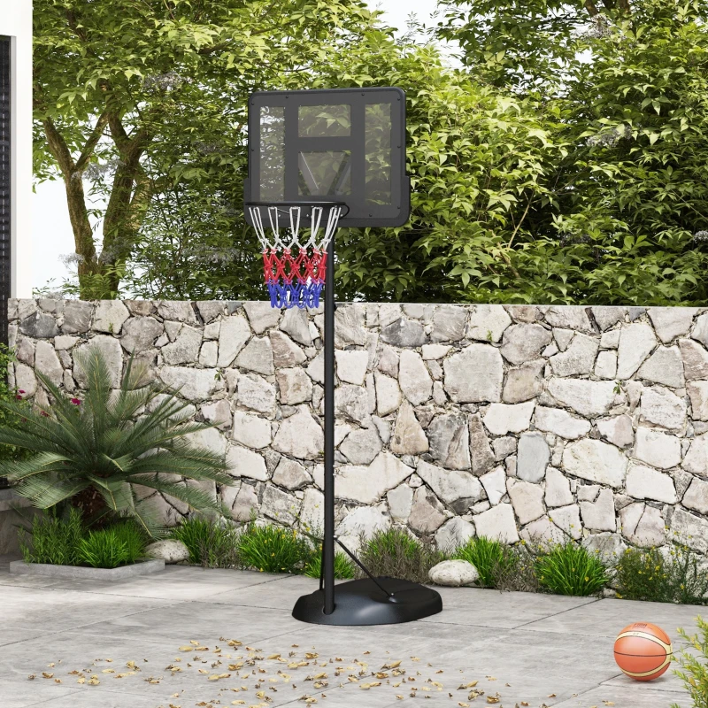 SPORTNOW Tabela de Basquetebol com Altura Ajustável 216-277 cm Aro de Basquetebol para Exterior com Rodas e Base Recarregável Preto