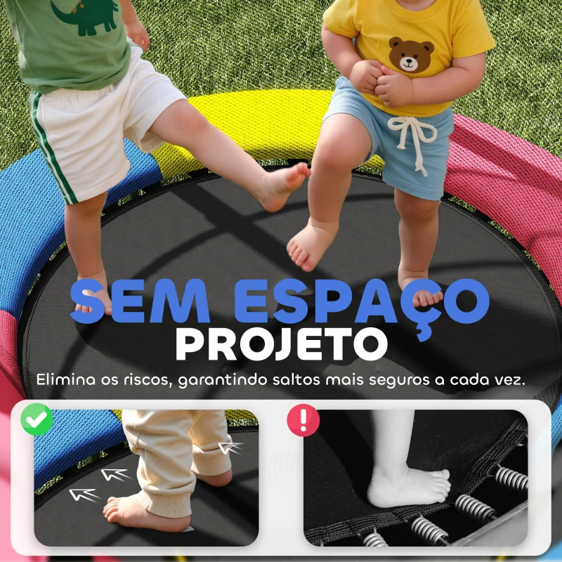 HOMCOM Trampolim Infantil Ø160 cm Trampolim para Crianças de 3-6 Anos com Rede de Segurança Pernas em Forma de L Multicolor