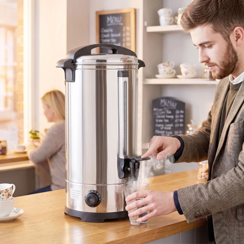 HOMCOM 26L Catering Urn, 2500W Stainless Steel Hot Water Boiler Dispenser with Thermostat, Keep Warm Function and Easy Pour Tap