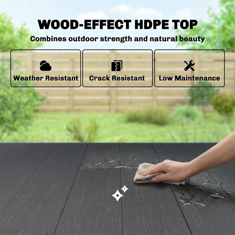 Outsunny Garden Dining Table for 6, Rectangular Outdoor Table with Wood Effect HDPE Top, X-Shaped Metal Legs, Black