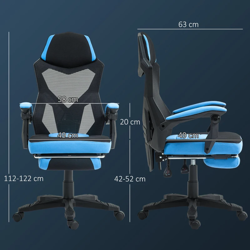 Vinsetto Cadeira de Escritório Ajustável em Altura Cadeira para Secretária Giratória de 360° Reclinável até 135° 58x72x108-118 cm Azul