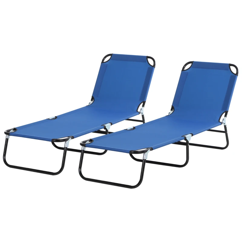 Outsunny 2 Piece Foldable Sun Loungers with 5-Position Adjustable Backrest, Outdoor Portable Recliner Chaise Lounge Chairs with Breathable Mesh Fabric, Blue