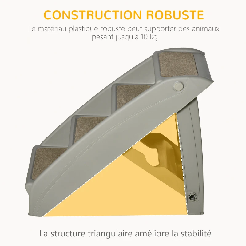 PawHut Escalier pour chien pliant à 4 marches antidérapantes escalier pour animaux en plastique 62 x 38 x 49,5 cm gris