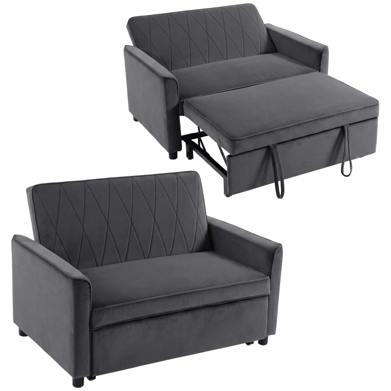 HOMCOM 2 Seater Sofa Bed, 3-in-1 Convertible Pull Out Sleeper Sofa with Click-Clack Adjustable Backrest, Dark Grey