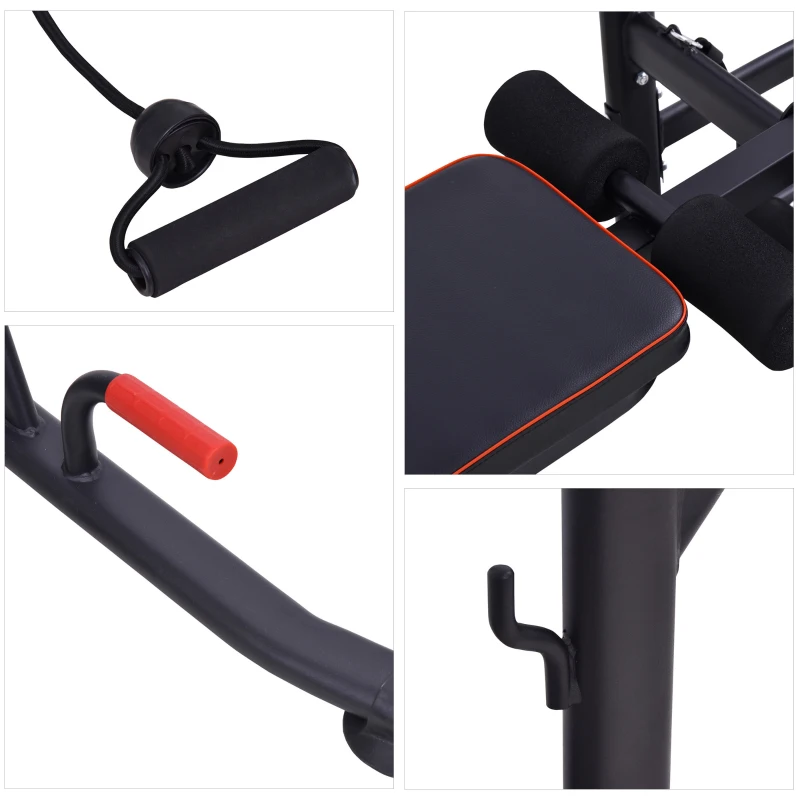 HOMCOM Station de traction musculation multifonctions Fitness entrainement complet barre de traction poignées push-up sit-up banc pliable hauteur réglable acier 98 x 220 x 229 cm noir rouge