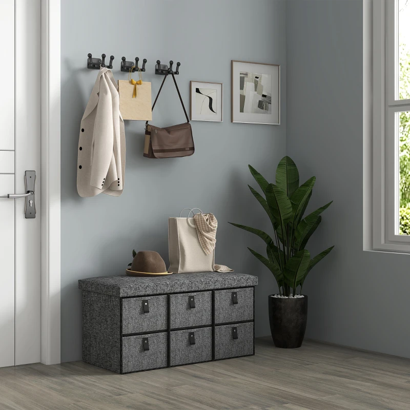 HOMCOM Gepolsterte Schuhbank, 6 Schuhfächer, MDF-Rahmen, Leinenoptik, Grau
