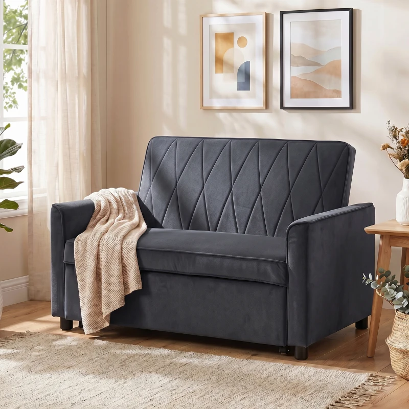 HOMCOM 2 Seater Sofa Bed, 3-in-1 Convertible Pull Out Sleeper Sofa with Click-Clack Adjustable Backrest, Dark Grey