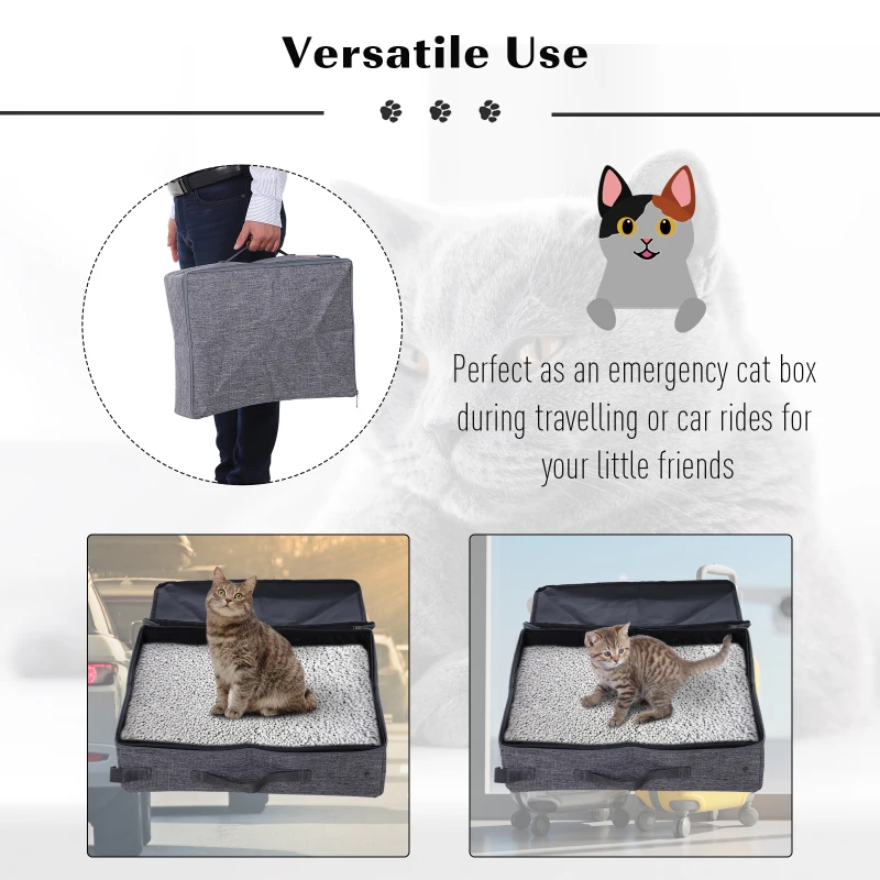 PawHut Cat Litter Box Collapsible Portable Foldable Travel Light Weight Toilet Tray For Small Kitty - Grey
