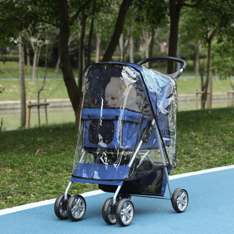 PawHut Passeggino per Cani Piccoli Pieghevole con Copertura Antipioggia, Ruote Girevoli e con Freni, Blu