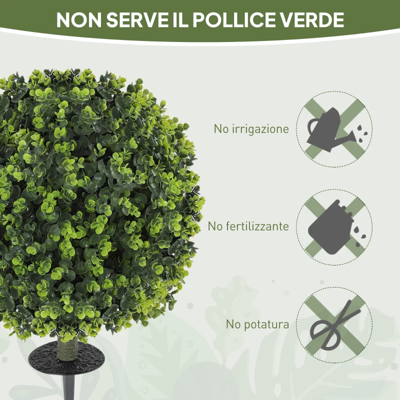 HOMCOM Set 2 Piante Artificiali di Bosso da 40 cm con Picchetto Integrato per Interno ed Esterno, Verde