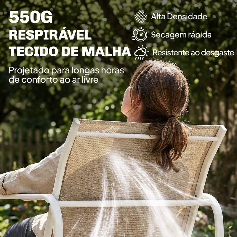 Outsunny Conjunto Jardim de 4 Peças com Sofá de 2 Lugares 2 Poltronas Mesa de Vidro Temperado Tecido Textilene Respirável Caqui