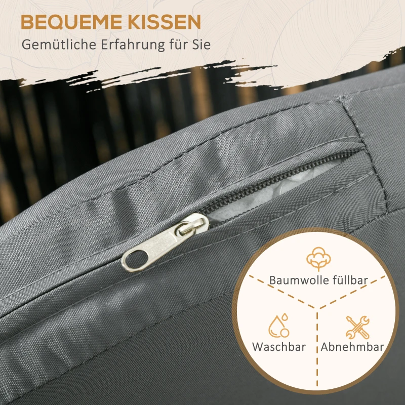 Outsunny Set van 2 Buitenkrukken, Boho-Design, Zit- en Rugkussens, Comfortabele Zitting, Metalen Frame, Donkergrijs