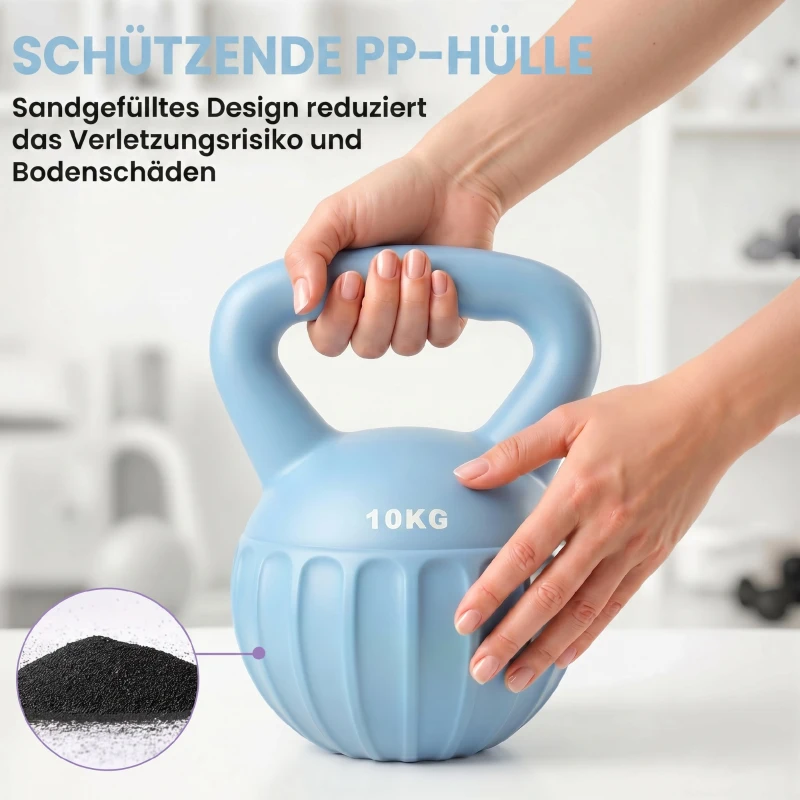 SPORTNOW Kettlebell Kugelhantel 6 kg Gewicht-Hantel mit Sand befüllt für Anfänger Zuhause Krafttraining 21 x 21 x 27 cm Blau