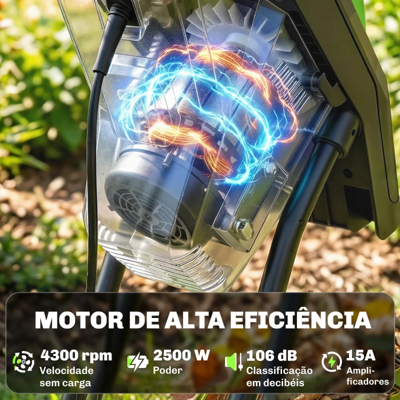 Outsunny Trituradora de Ramos Elétrica 2500W com 2 Lâminas Reversíveis até Ø44 mm Saco de 45L e Rodas 44x34x96 cm Verde
