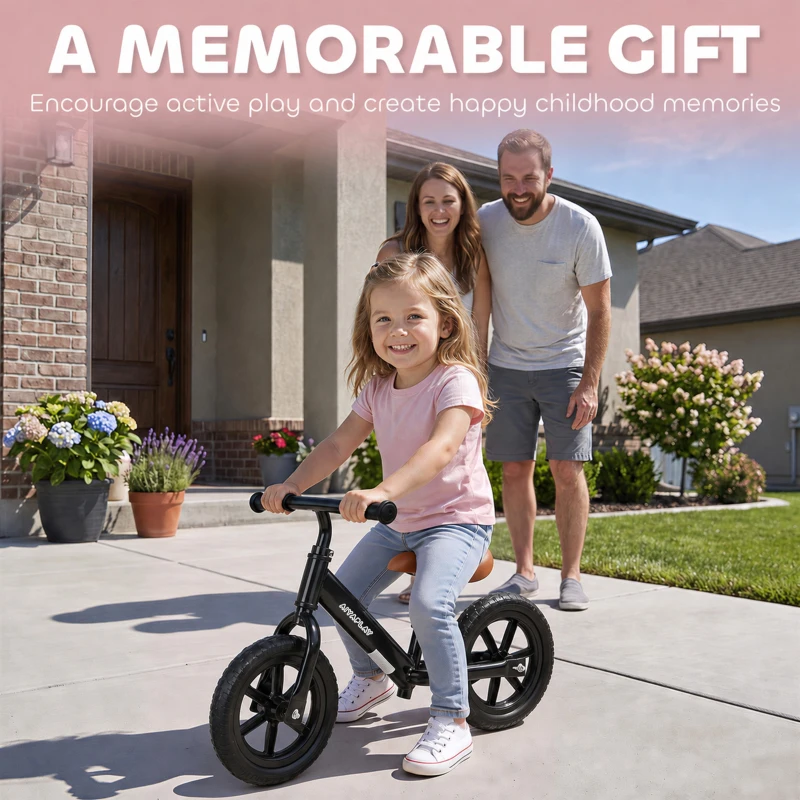 AIYAPLAY 11.2" Balance Bike for 2-5 Years, Toddler Bike with Lighting Wheels, Adjustable Seat & Handlebar, Black