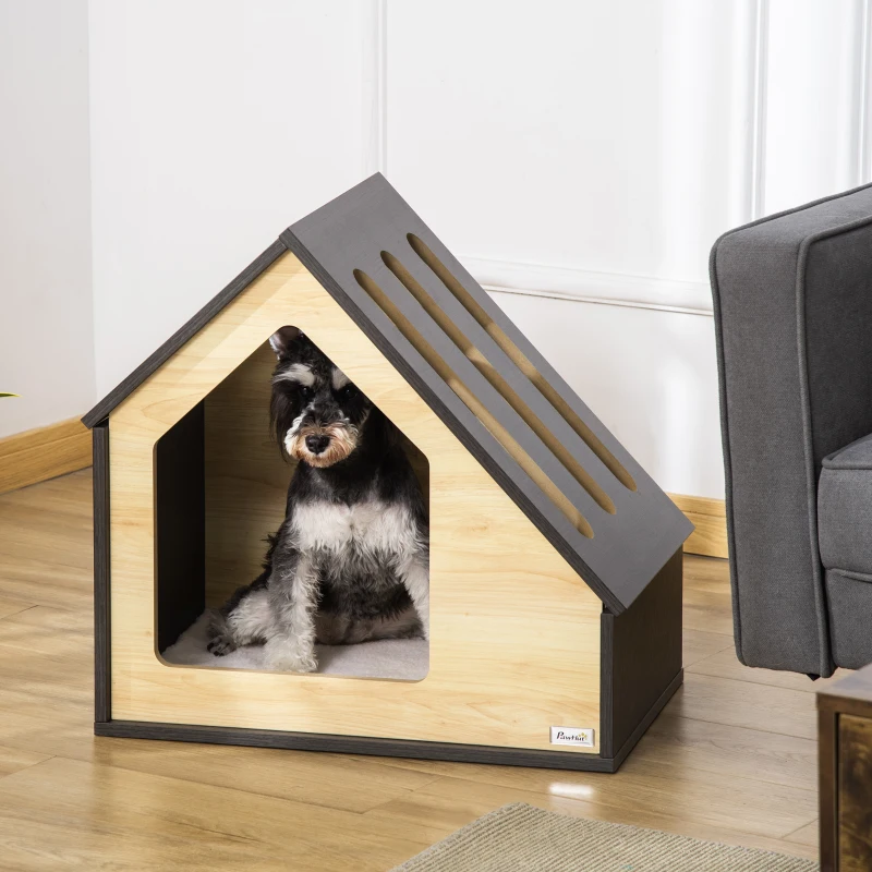 Pawhut Hondenkennel Inclusief Kussen Houten Hut Design 60cm x 40cm x 59,2cm(m-2)