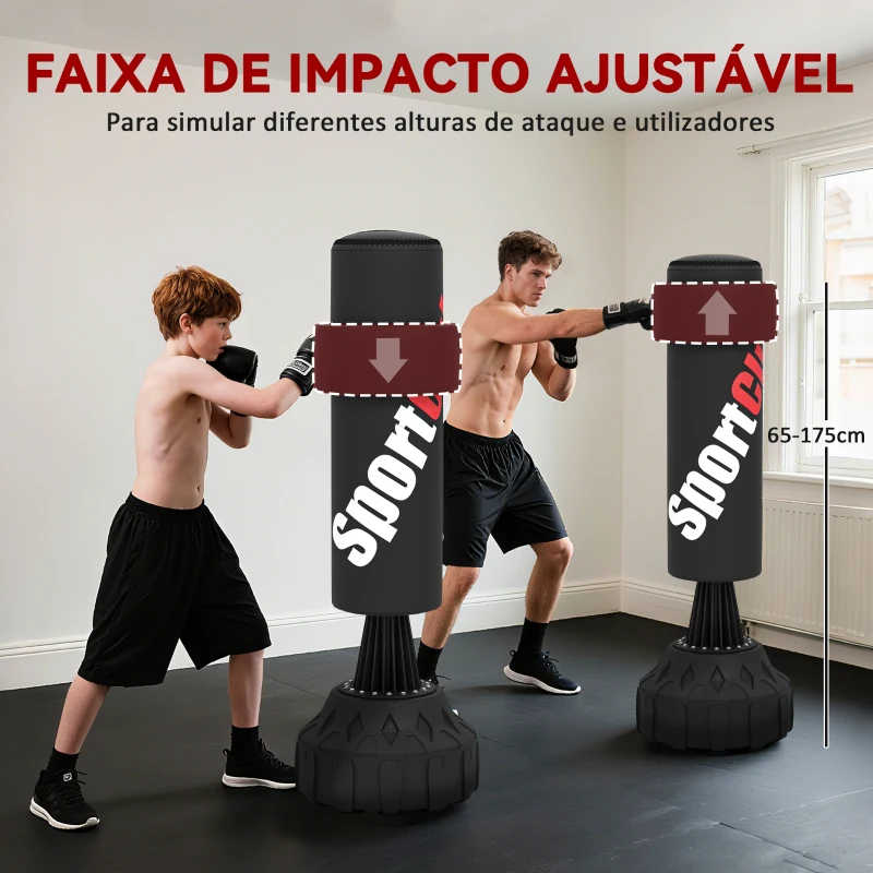 SPORTNOW Saco de Boxe de Pé Faixa de Altura Ajustável 65–175 cm Base Recarregável com Ventosas A 57x57x175 cm Preto