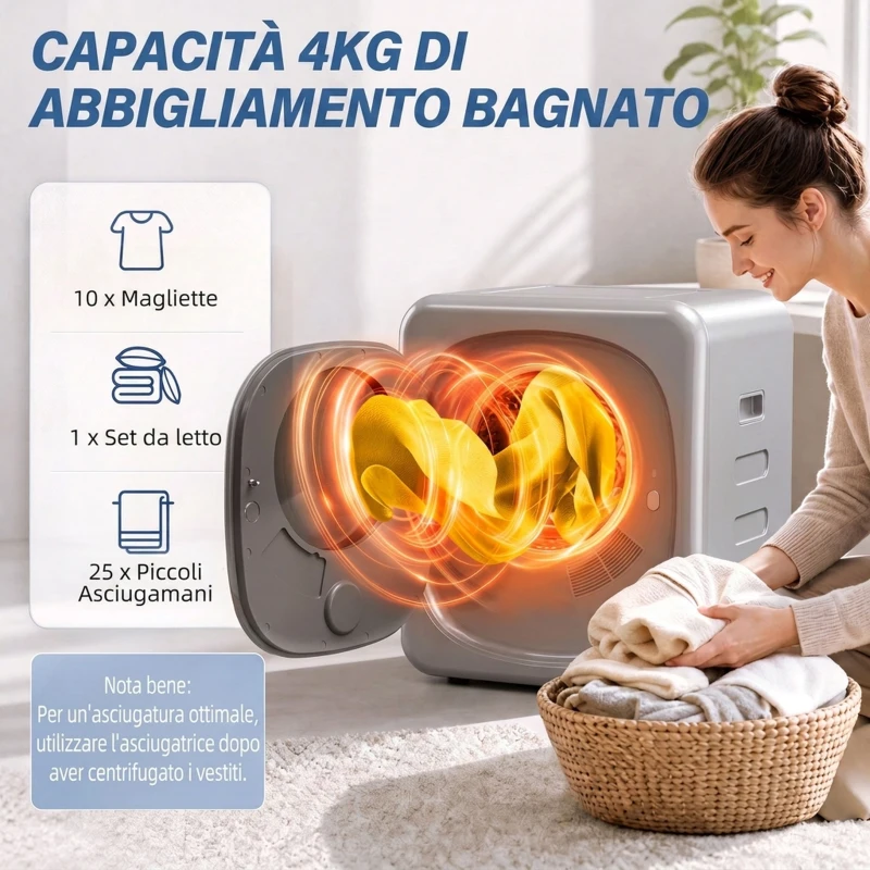 HOMCOM Mini Asciugatrice ad Aria Carico 2.5kg con Timer e Programma Smart, 48x40x56 cm, Argento